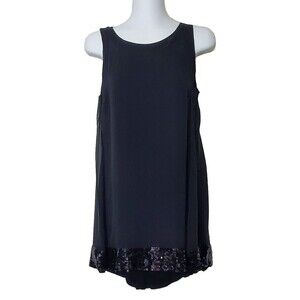 Julie Brown Dress Womens 0 Black Silk A Line Chiffon Sequin Hem Swing